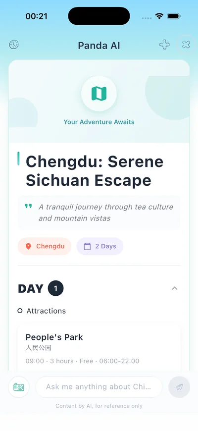 AI-powered trip planning feature for creating personalized China travel itineraries