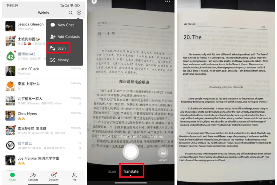 Scan & Translate works on menus, signs, and chat screenshots